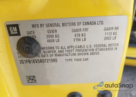 2010 Chevrolet Camaro 1Lt from USA, damaged, VIN 2G1FB1EV3A9121989